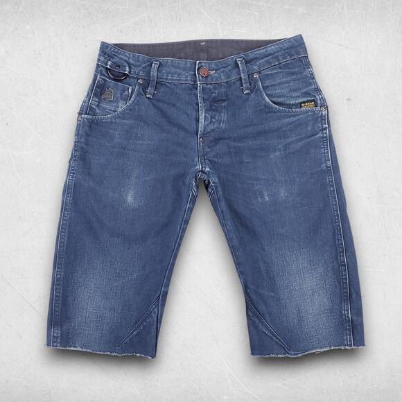 G-Star GS-1 Cutoff Jeans Mens 30 Dark Blue Button Fly Keyring Streetwear Y2K - Picture 1 of 12
